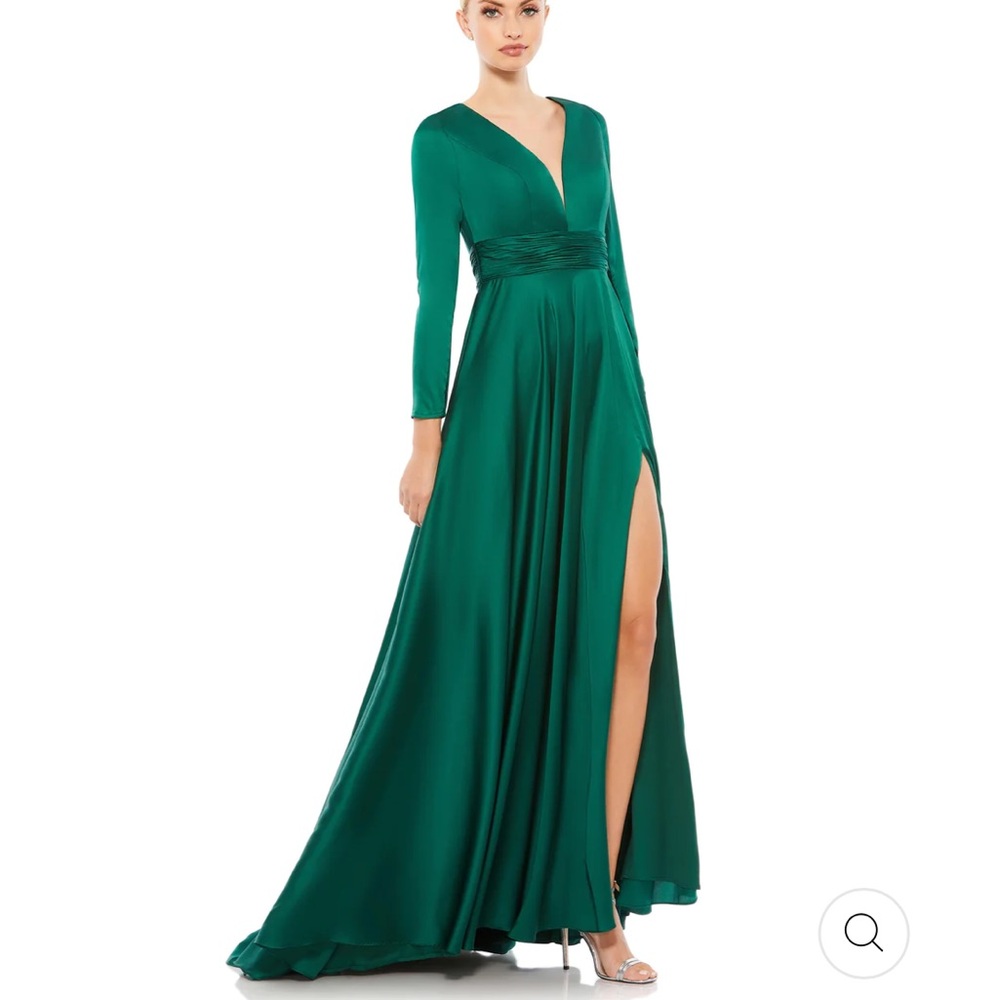 MAC DUGGAL long sleeve deep vneck Aline gown